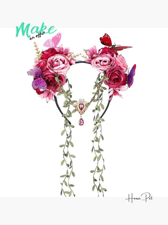 Fairy Flower Crown - Elf Woodland Headpiece Floral Vine Headband with Butterfly main image 5